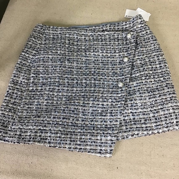 Just Fab Women’s Crossover Preppy  Academia Blue Tweed Mini Skirt size XXL NWT - Picture 4 of 11